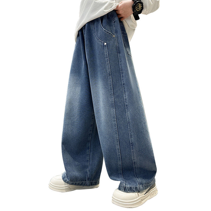 Damen lässige weite Denim-Hosen mit hohem Bund Drune