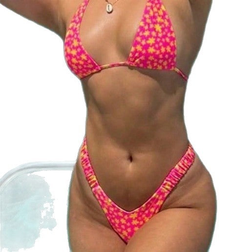 Damen Triangel-Bikini mit hohem Beinausschnitt und verspieltem Blumenmuster Drune