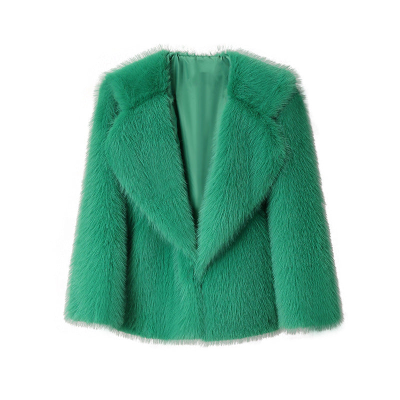 Damen eleganter Kunstpelz-Blazer mit stilvollem Kragen Drune