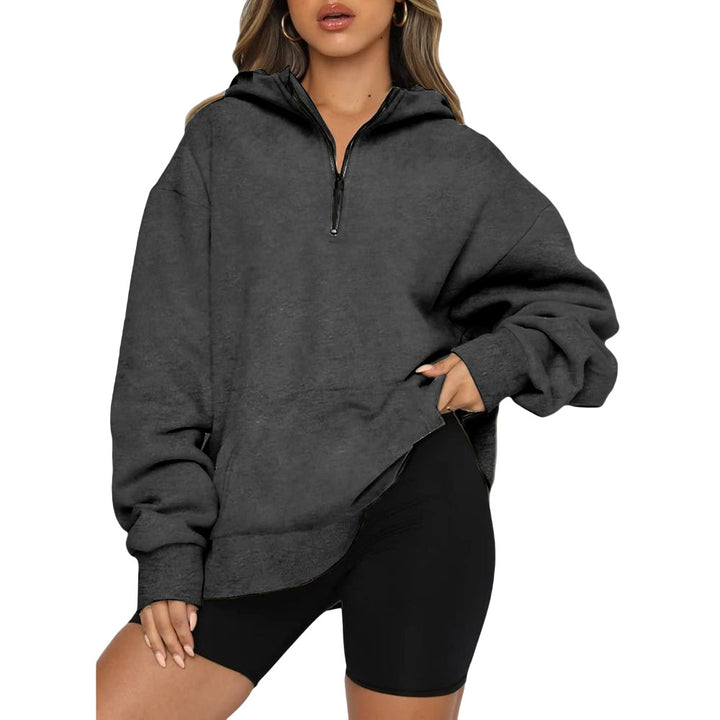 Damen Oversize Kapuzenpullover mit halbem Reißverschluss Drune