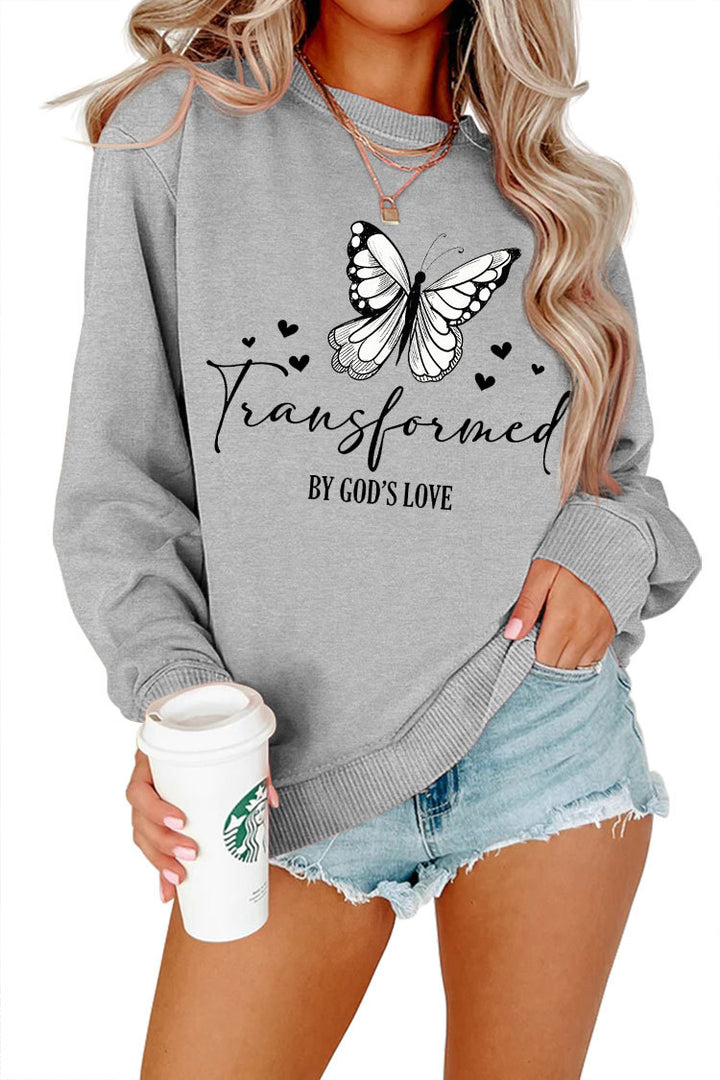 Damen Sweatshirt mit künstlerischem Schmetterlingsmotiv und inspirierendem Schriftzug Drune