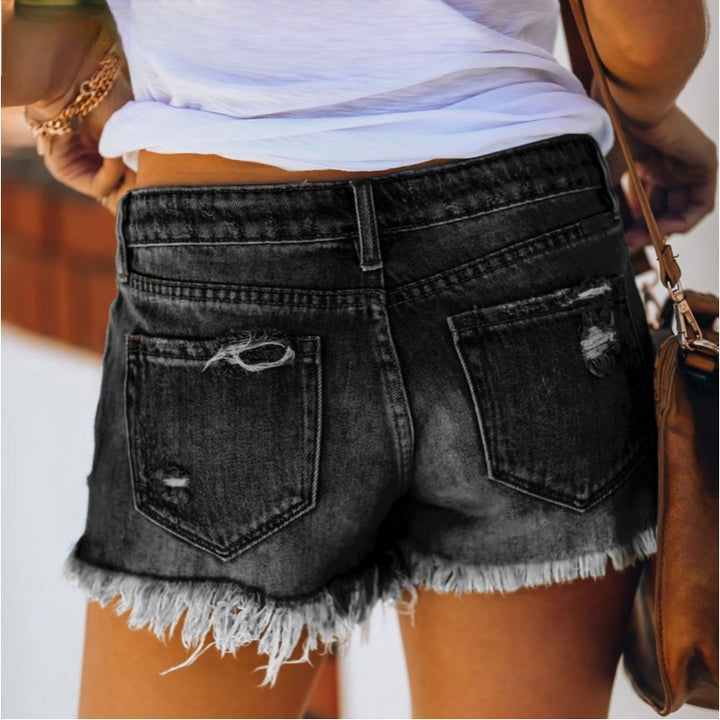 Damen Denim Shorts mit destroyed Optik und hohen Taillenbund Drune