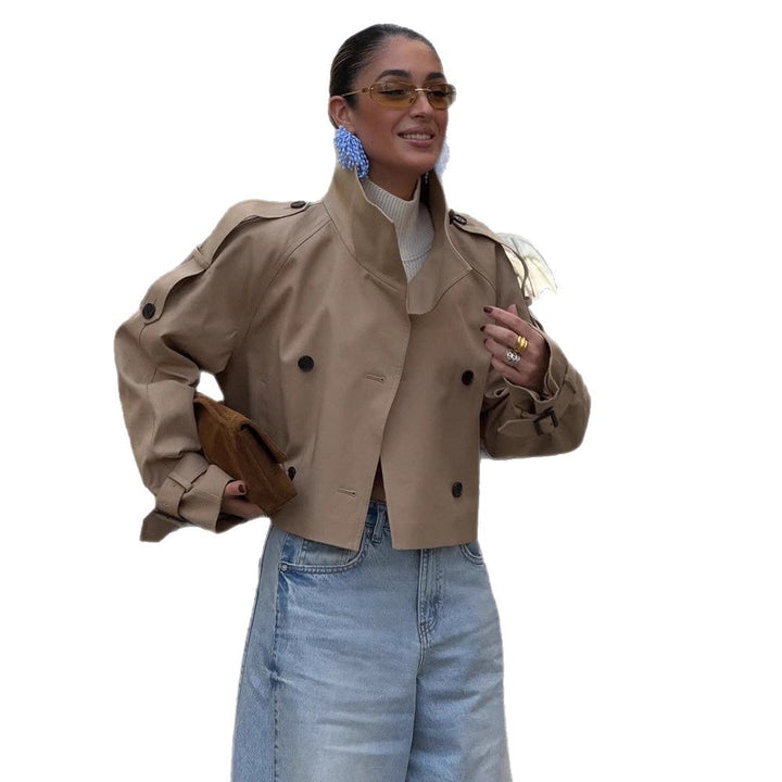 Damen Cropped Trenchcoat mit modischem Schnitt Drune