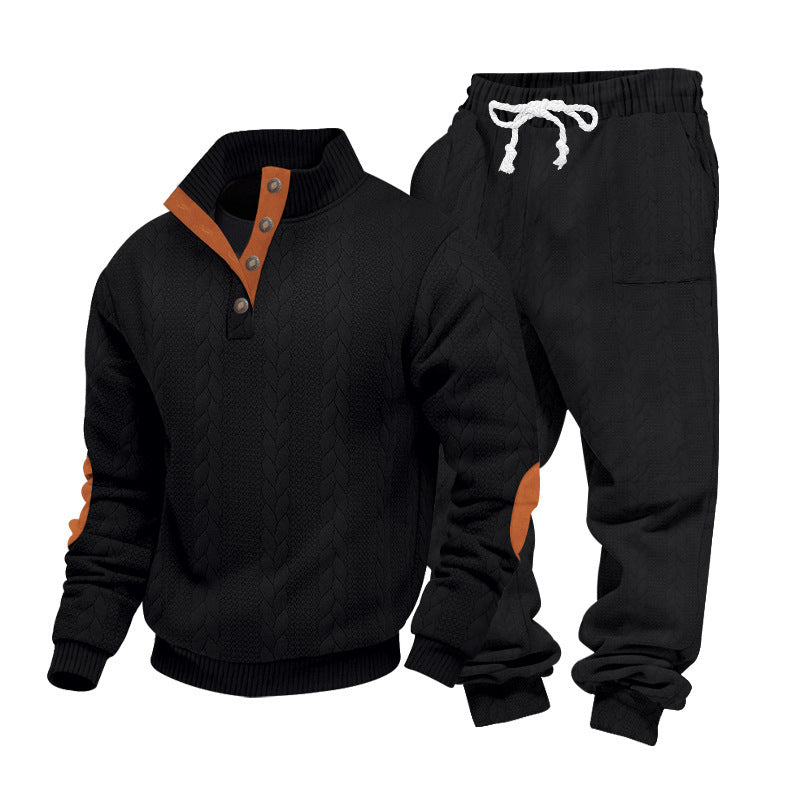 Herren nan Strick-Relax-Set mit Zopfmuster-Halbkragenpullover und Kordel-Jogger Drune