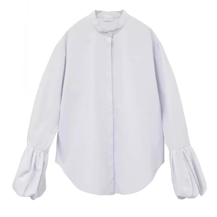 Damen Elegante Bluse mit voluminösen Ärmeln und Stehkragen Drune