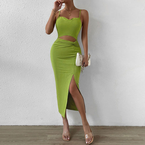 Damen Cut-Out Maxi-Kleid mit elegantem V-Ausschnitt und hohem Schlitz Drune