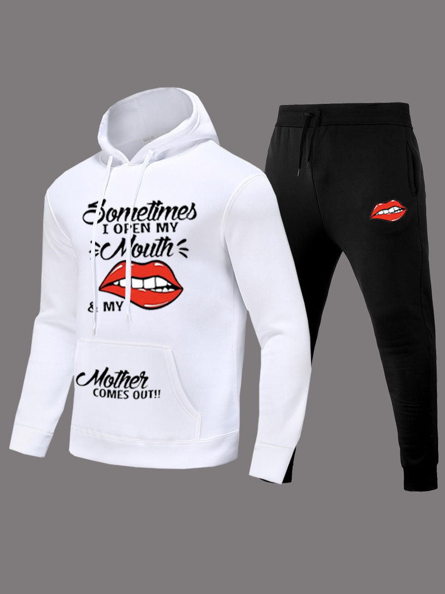 Damen Hoodie und Jogginghose Set mit kreativem Lippenmotiv Drune
