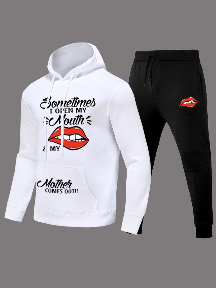Damen Hoodie und Jogginghose Set mit kreativem Lippenmotiv Drune
