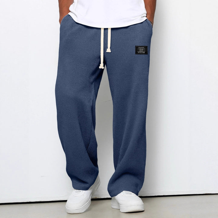 Herren nan lässige Waffelstruktur Lounge-Hose mit Kordelzug, elastischem Bund und weiter Passform Drune