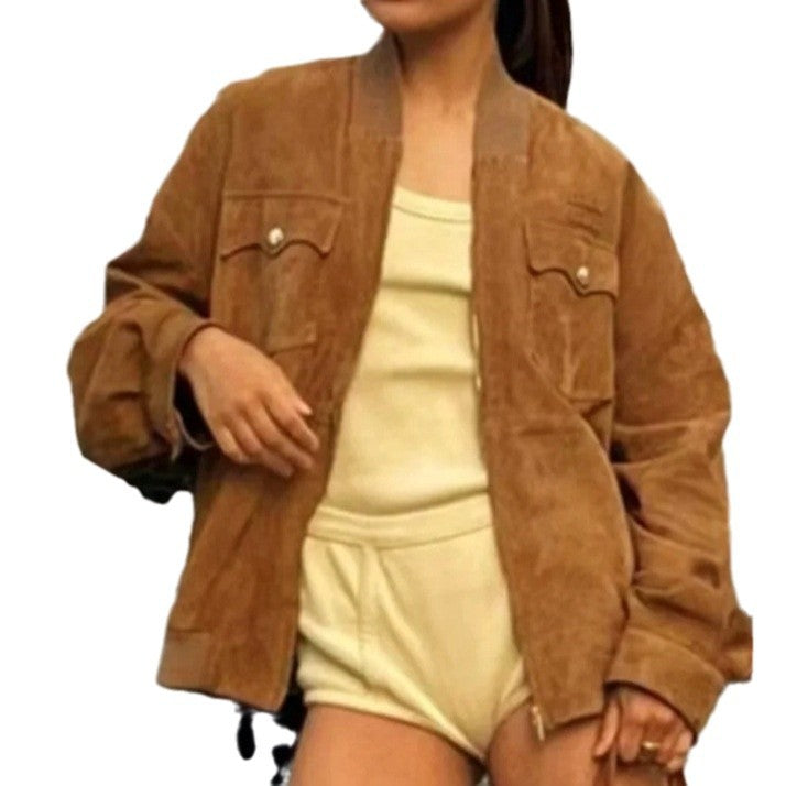 Damen Wildleder-Bomberjacke mit praktischen Taschen und stylischem Schnitt Drune