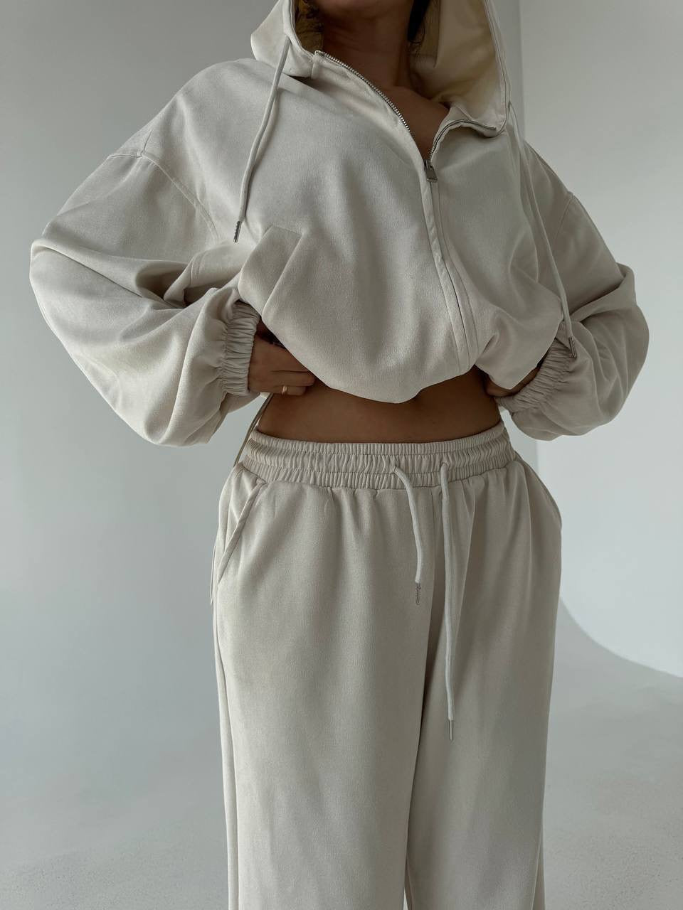 Damen Sportliches Velours-Jogginganzug-Set mit stylischer Kapuze und weitem Schnitt Drune