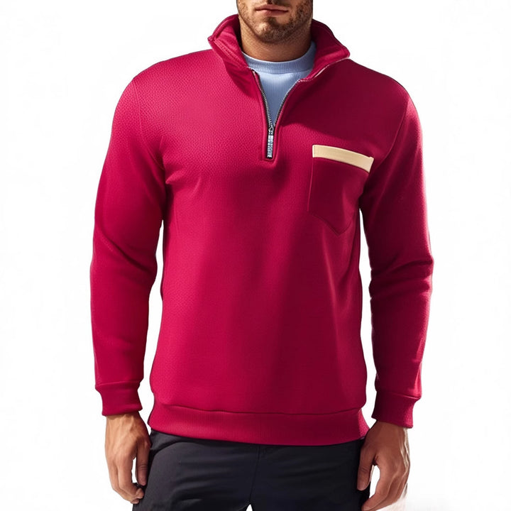 Herren nan feinstrukturiertes Halbzip-Feinstrickpullover mit Stehkragen, Brusttasche und schmaler Silhouette Drune