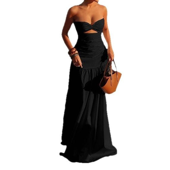 Damen Off-Shoulder Maxikleid mit raffiniertem Cut-Out und fließendem Rock Drune
