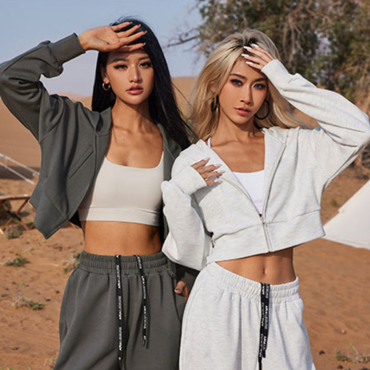Damen sportliches Lounge-Set mit cropped Hoodie und elastischer Jogginghose Drune