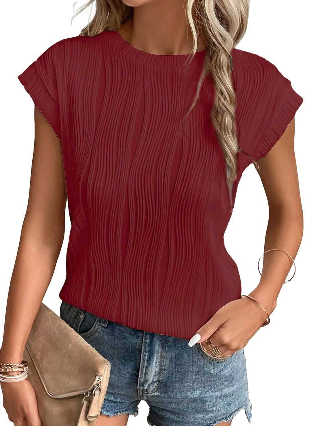 Drune | Einfarbiges Rundhalsausschnitt Loose Kurzarm T-Shirt Top