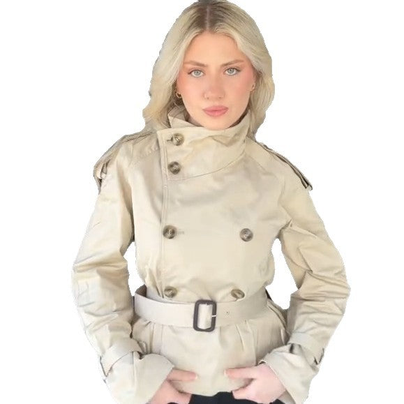 Damen Modischer Trenchcoat mit hohem Kragen und praktischen Seitentaschen Drune