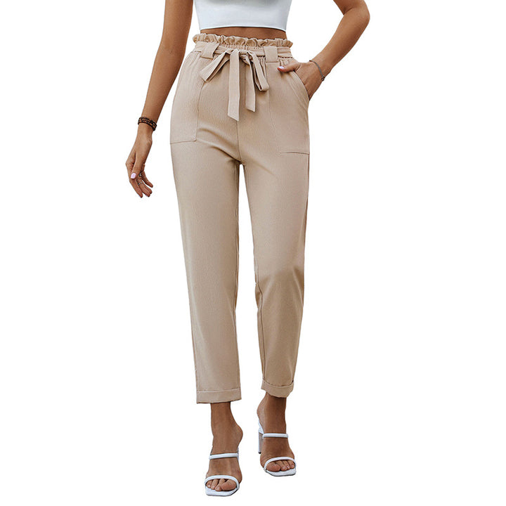 Damen Bequeme High-Waist Pants mit Taillengürtel Drune