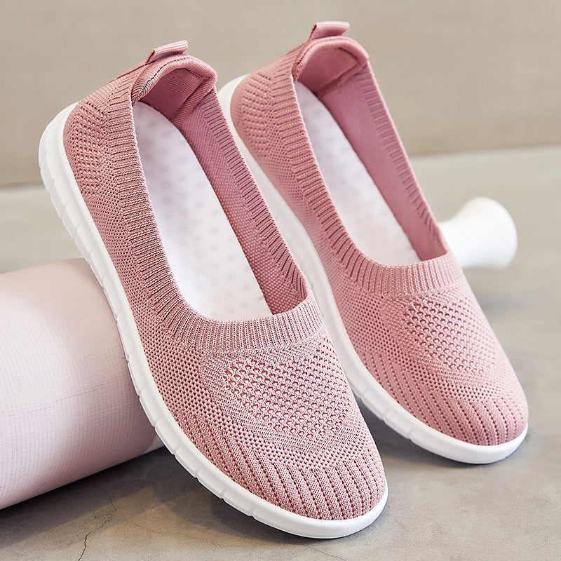 Damen nan atmungsaktive Strick-Ballerina-Slipper mit nahtlosem Sockeneinstieg, orthopädischem Memory-Fußbett und flexibler EVA-Laufsohle Drune