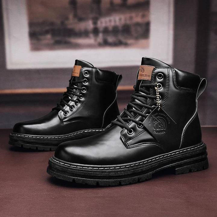 Damen Lederstiefeletten mit robustem Profil und Schnürung Drune