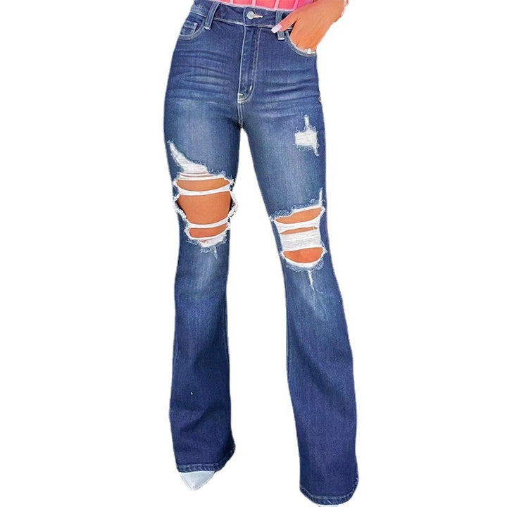 Damen Flared Jeans mit modischen Destroyed-Effekten und hohem Bund Drune