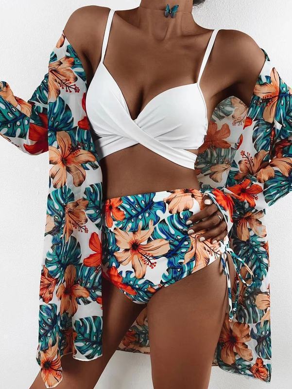 Damen Blütenmuster Strandkimono mit lässigem Schnitt Drune