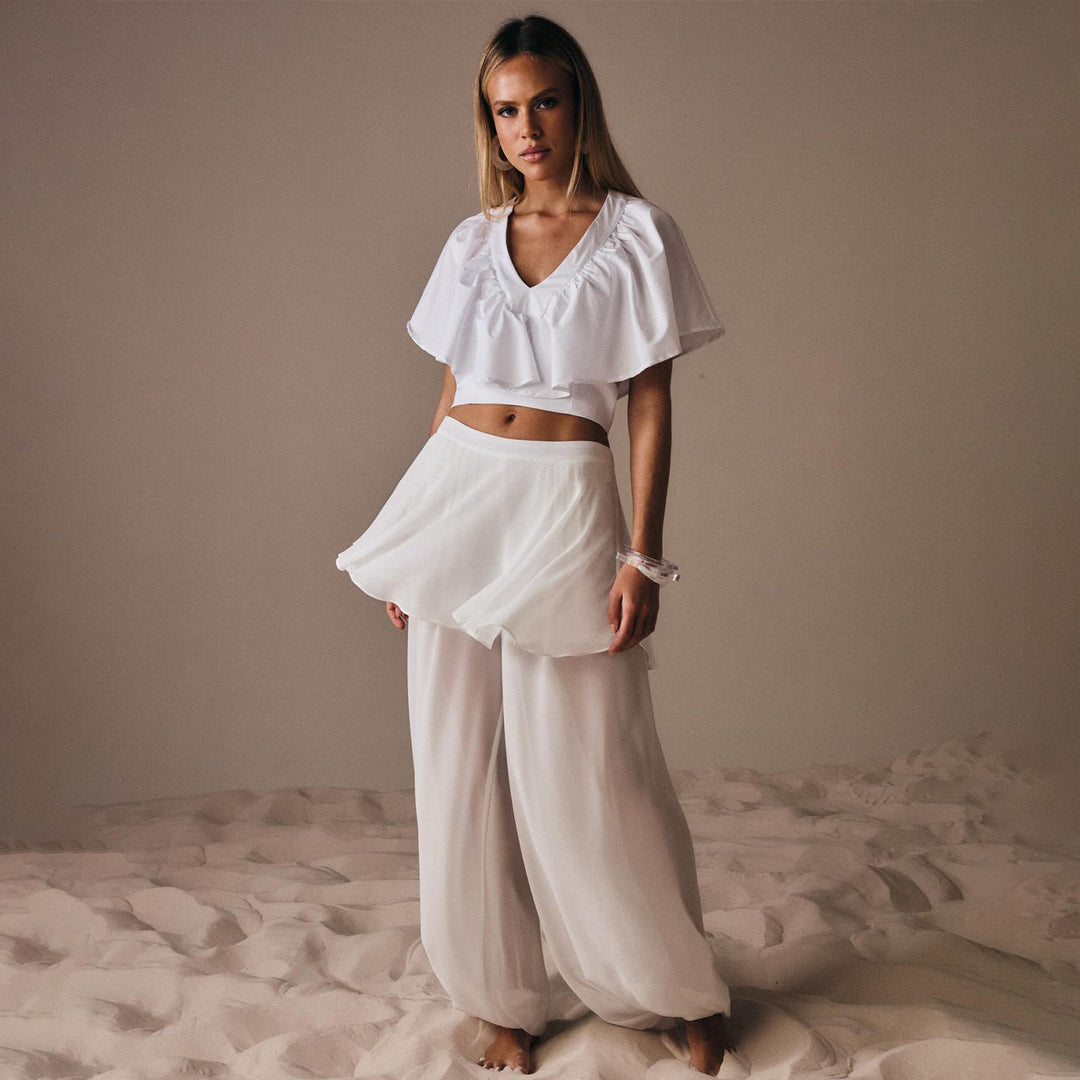 Damen Freizeit-Set mit lässigem Oberteil und weiten Hosen Drune