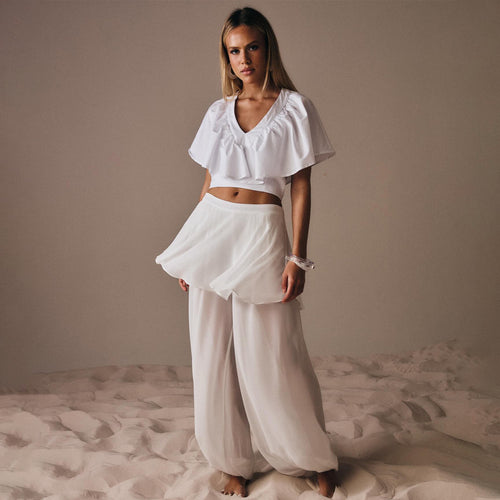 Damen Freizeit-Set mit lässigem Oberteil und weiten Hosen Drune