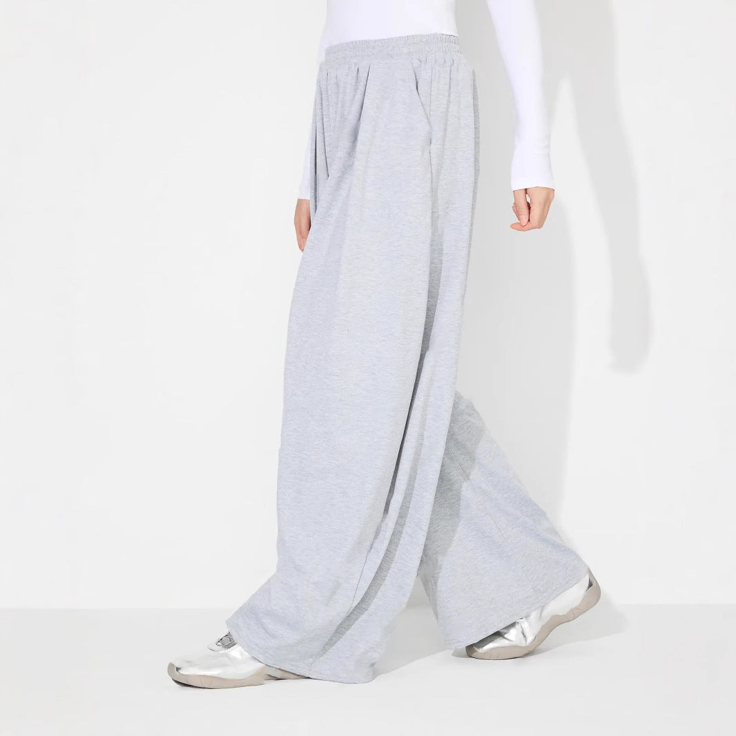 Damen weite Palazzo-Hose mit elastischem Bund und Falten Drune