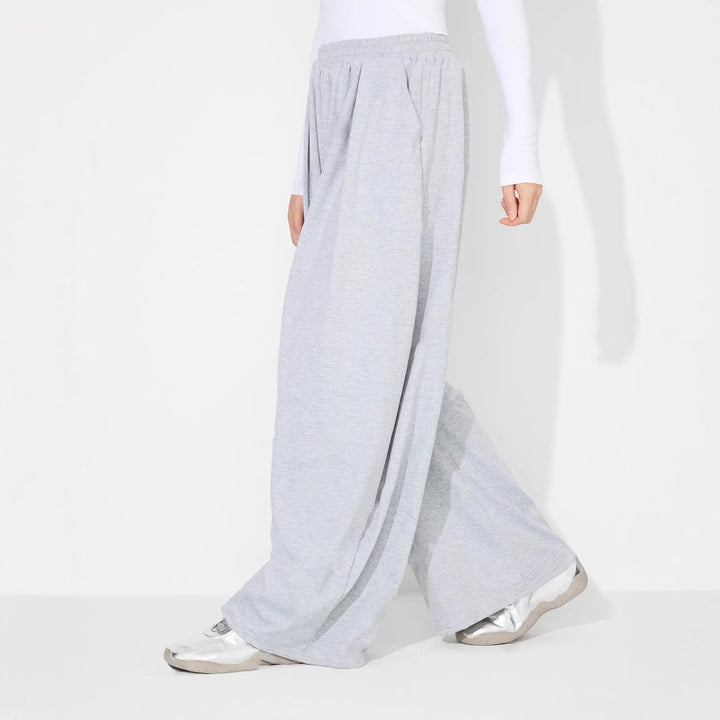 Damen weite Palazzo-Hose mit elastischem Bund und Falten Drune