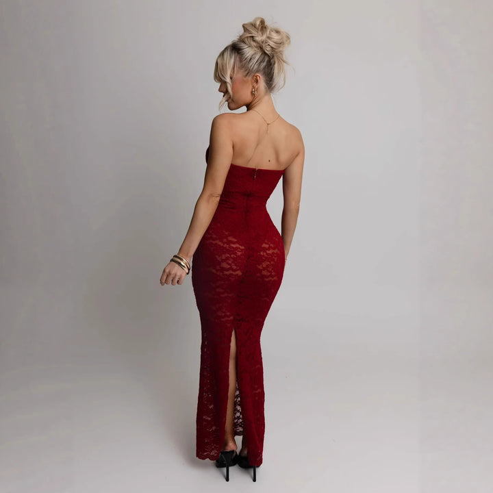 Damen Spitzenabendkleid mit herzförmigem Ausschnitt und figurbetontem Schnitt Drune