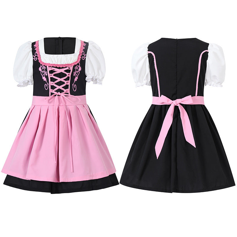 Damen nan trachtiges Dirndlkleid mit geschnürtem Mieder, Puffärmeln und abnehmbarer Schürze Drune