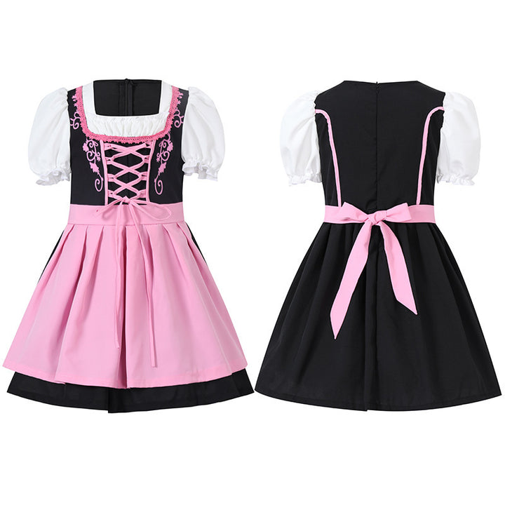 Damen nan trachtiges Dirndlkleid mit geschnürtem Mieder, Puffärmeln und abnehmbarer Schürze Drune