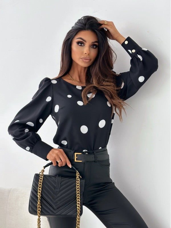 Damen Bluse mit Puffärmeln und Punkten Drune