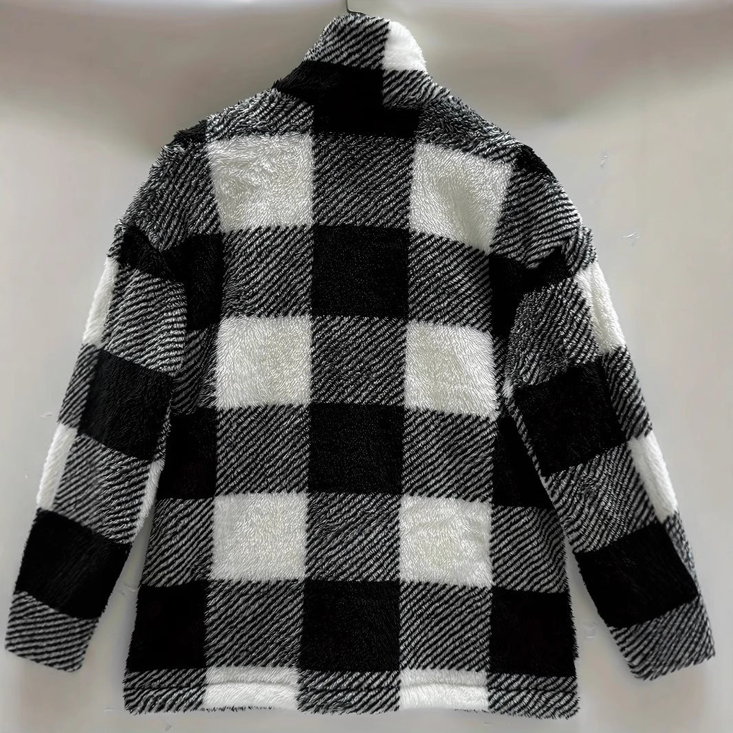 Damen Flanelljacke mit großem Karomuster und weichem Innenfutter Drune
