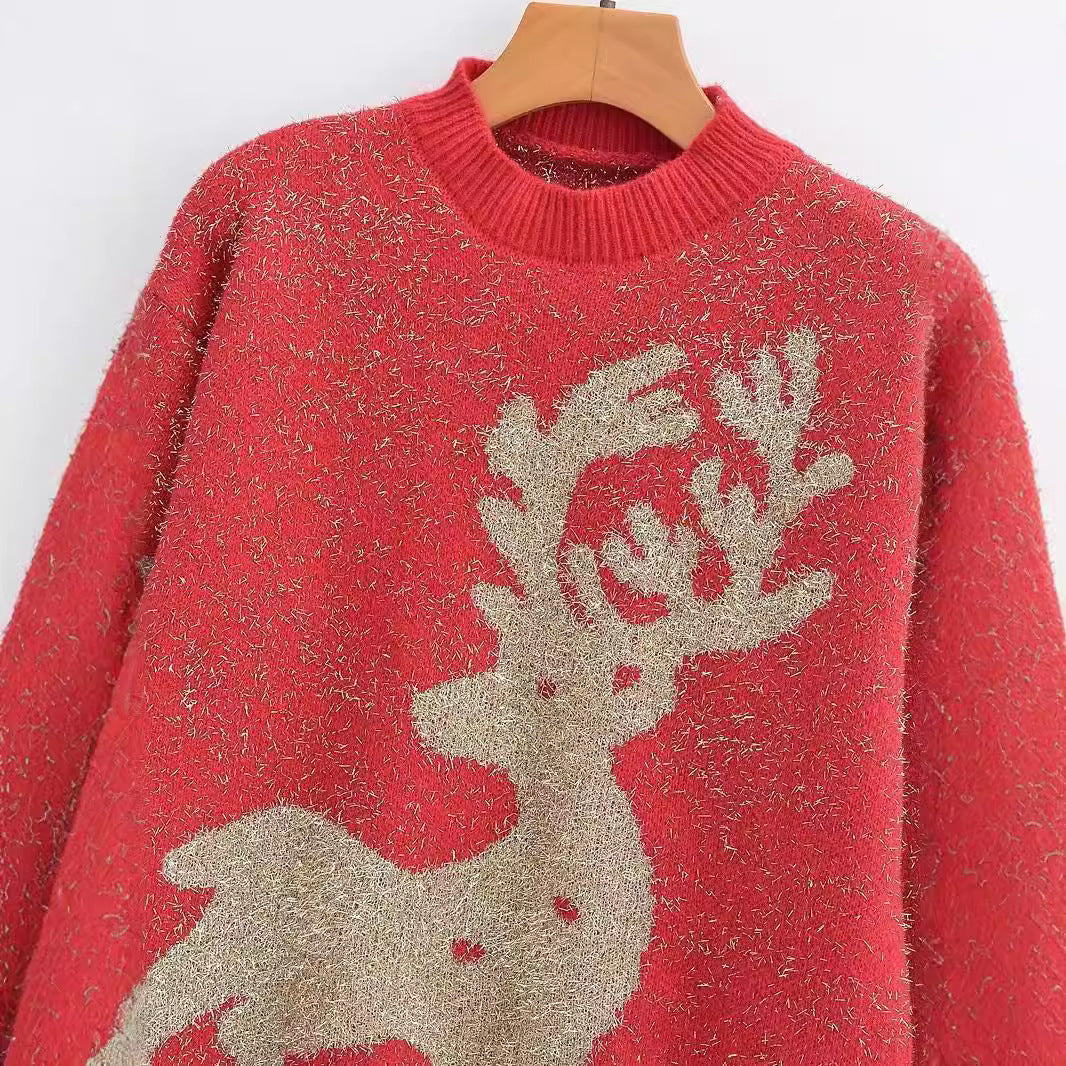 Damen Festlicher Pullover mit 3D-Rentier-Motiv Drune