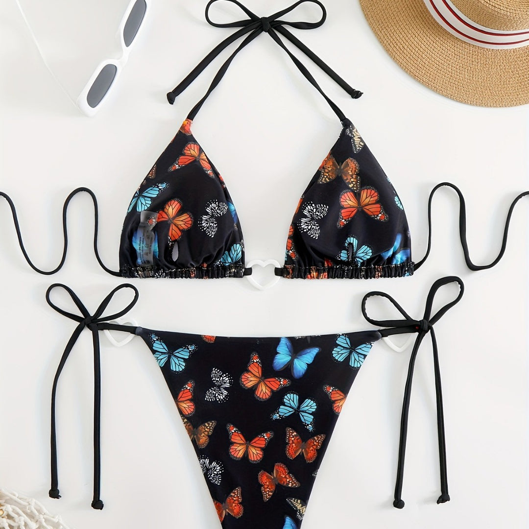 Damen Triangel-Bikini mit einzigartigem Schmetterlingsmuster Drune