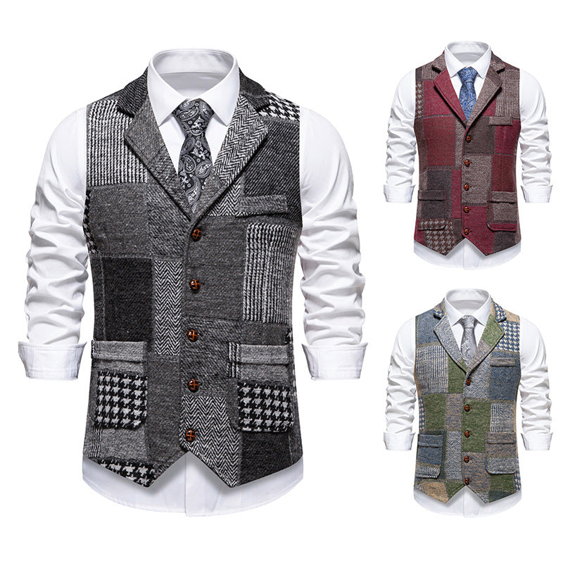 Herren elegante Patchwork-Weste mit praktischen Taschen und außergewöhnlichem Design Drune