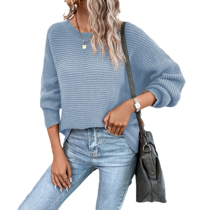 Damen Eleganter Grobstrickpullover mit tiefem V-Ausschnitt und lässigem Schnitt Drune