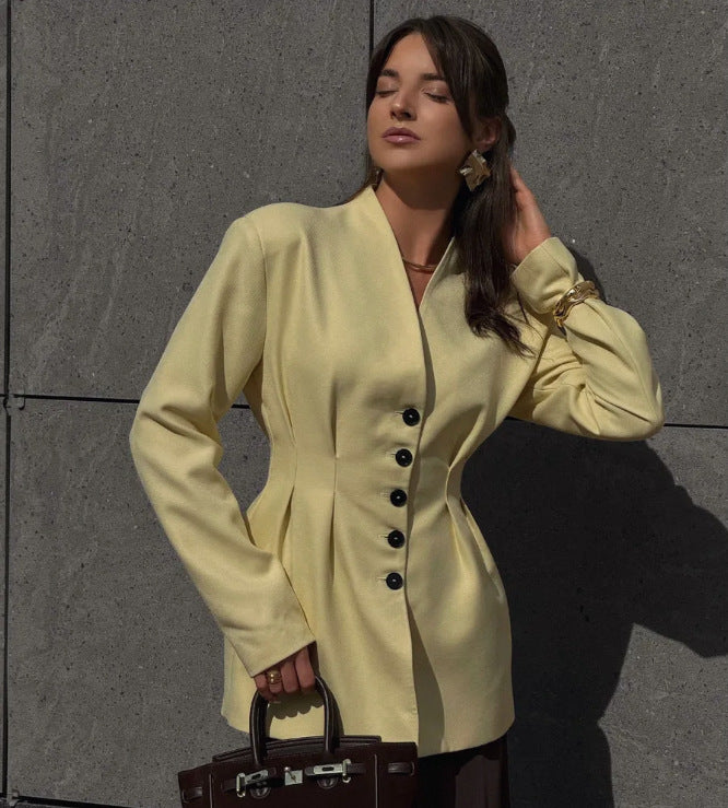 Damen Modischer Blazer mit tailliertem Schnitt und eleganten Knopfdetails Drune