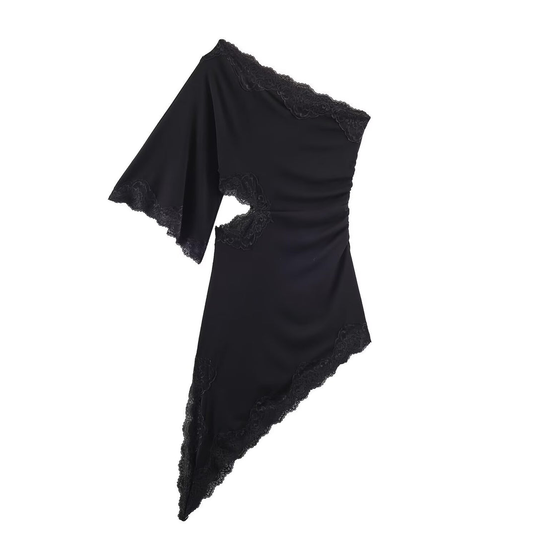 Damen asymmetrisches Spitzenoberteil mit eleganten Rüschendetails Drune