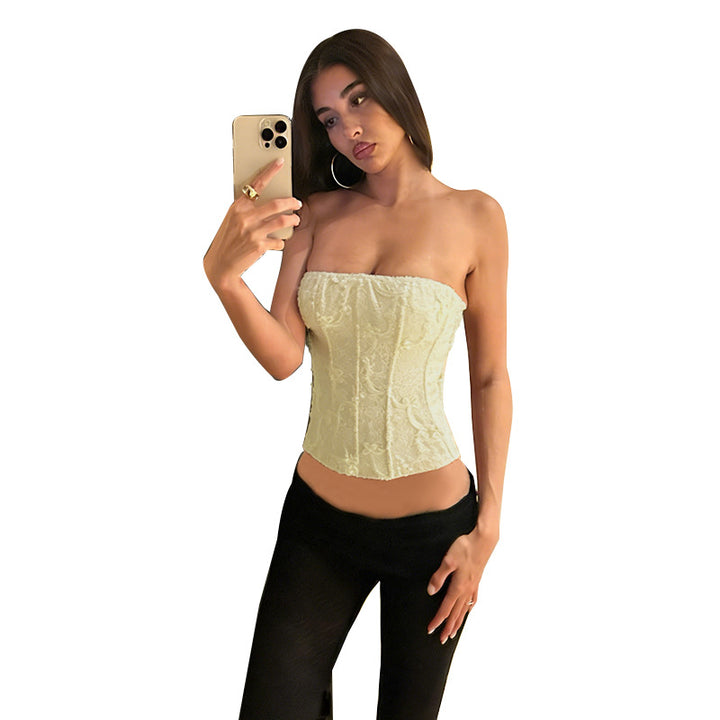 Damen Corsage-Top mit filigranem Spitzenmuster und taillierter Passform Drune