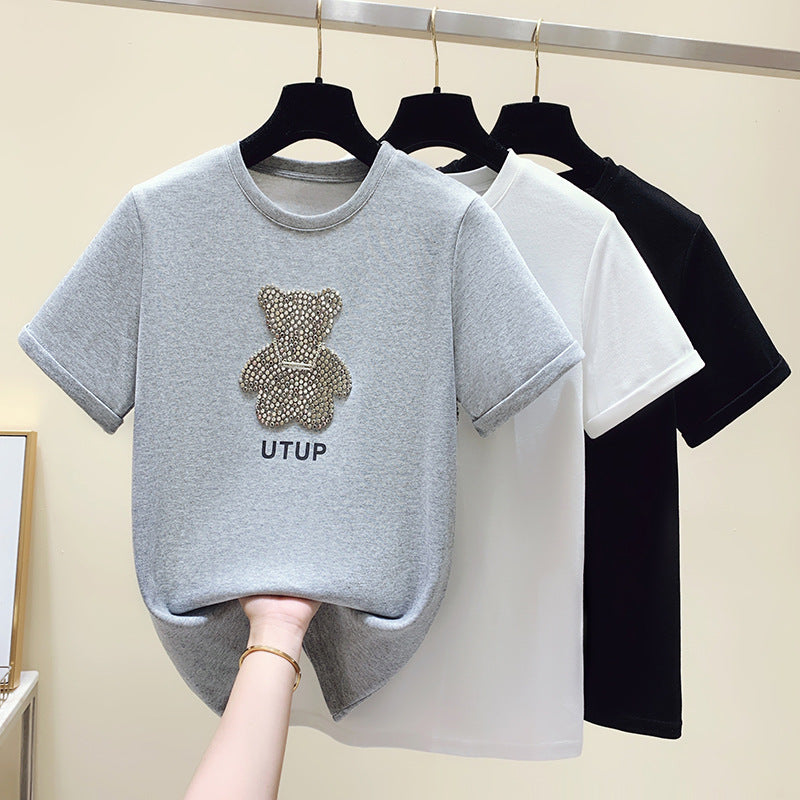 Damen T-Shirt mit glitzerndem Bärenmotiv und lässigem Schnitt Drune