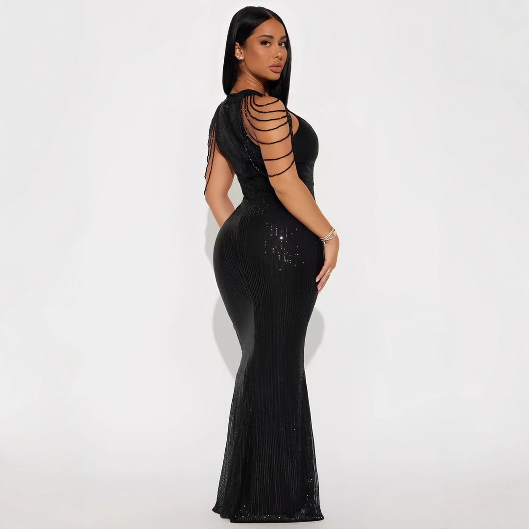 Damen Glamouröses Abendkleid mit schimmernden Pailletten und verführerischen Drapierungen Drune