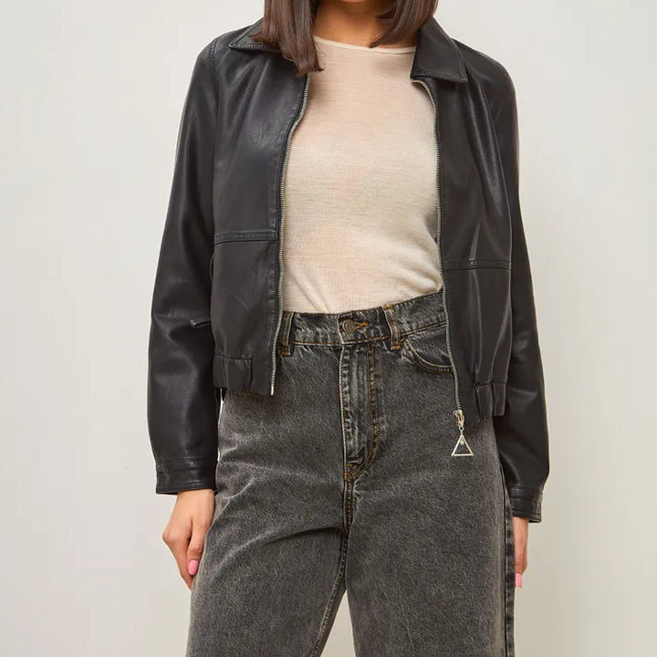 Damen modische Bomberjacke aus veganem Leder Drune