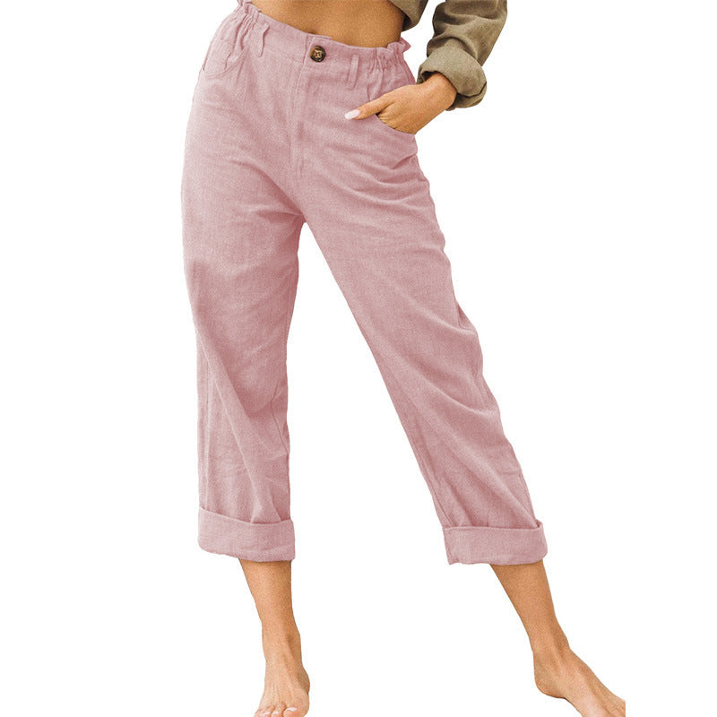 Damen lässige Leinenhose mit elastischem Bund Drune