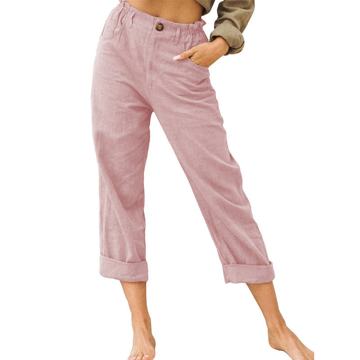 Damen lässige Leinenhose mit elastischem Bund Drune