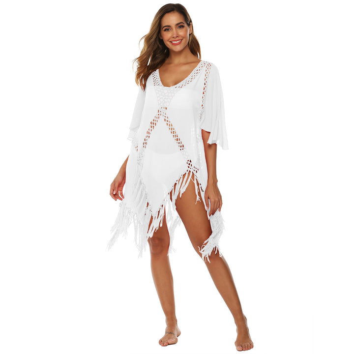 Damen eleganter Häkel-Strandüberwurf mit Fransen Drune