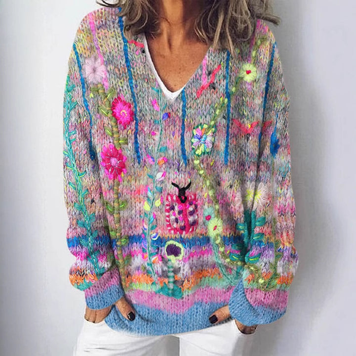 Damen Strickpullover mit kunstvollem Landschaftsmuster Drune