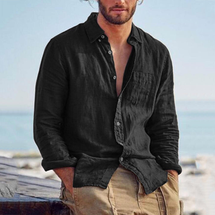 Herren nan Leinenhemd mit Brusttasche und lässiger Strandpassform Drune