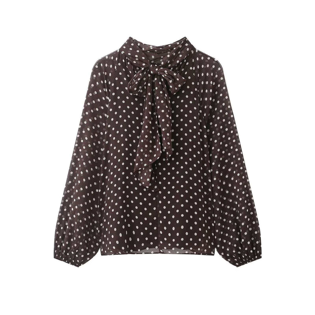 Damen nan Chiffonbluse mit Schleifenkragen und Ballonärmeln Drune